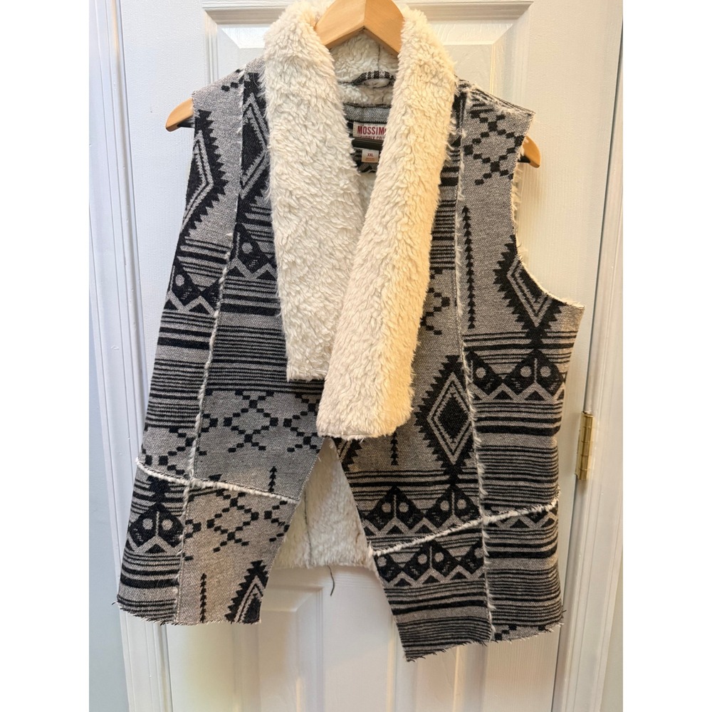 Mossimo Supply Co Geometric Faux Fur Lined Vest Gray Black XXL Western Boho